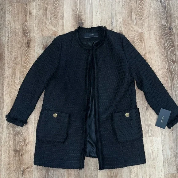NWT Zara Tweed Black Women's Coat - Picture 3 of 4